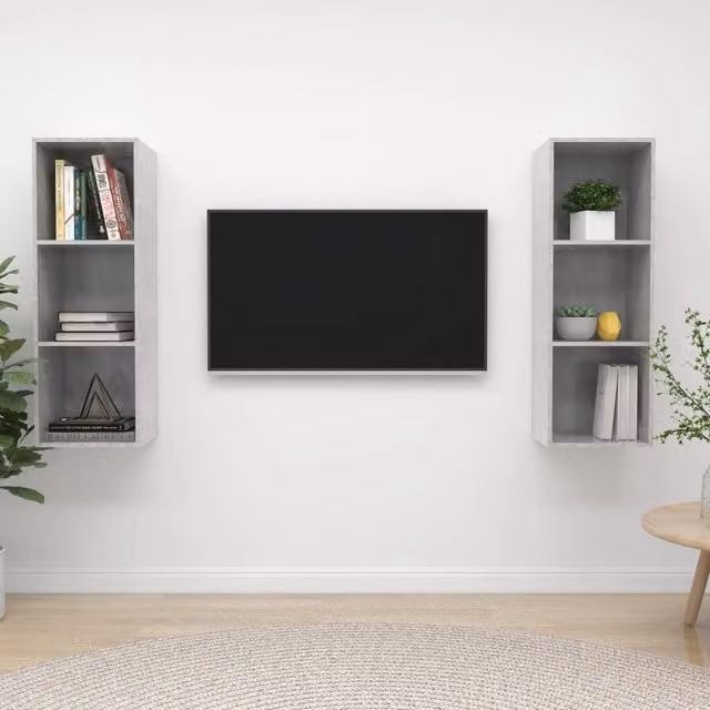 Berkfield Home Set of 2 Wall-mounted TV Cabinets in Concrete Grey Engineered Wood