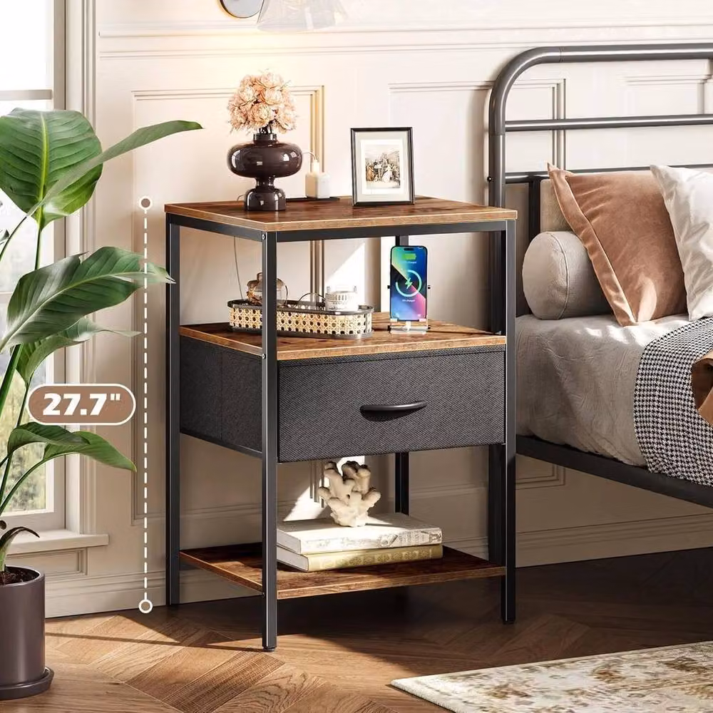 Kelvenix Narrow Side Table in Brown with USB and Power Outlets – 3