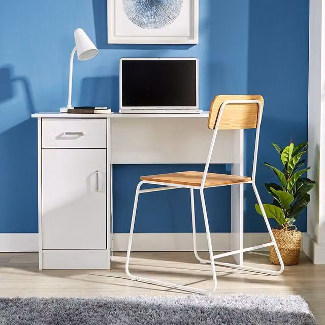 Home Source Tyler Computer Desk with Single Pedestal Drawer in White