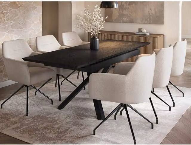 Solace+Co Lexi & Isla Modern Extendable Dining Set with 6 Swivel Chairs in Black, Cream and Brown