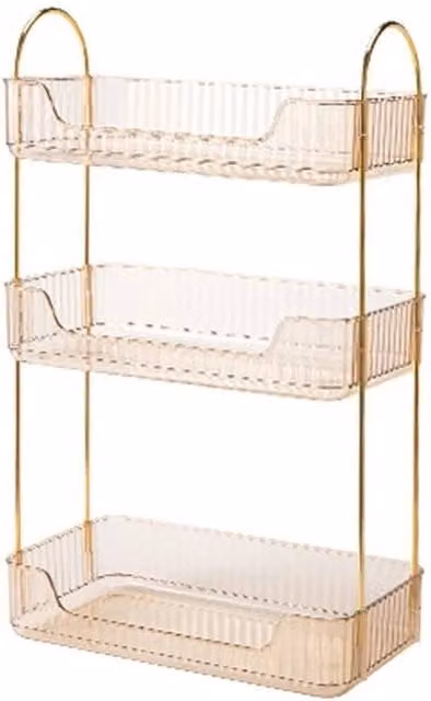 Kelvenix Freestanding Cosmetic Makeup Storage Holder Shelf with Shelf, Gold