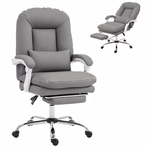 HOMCOM Ergonomic Executive Office Chair in Grey Synthetic Leather with Lumbar Support and Headrest, W/D/H: 70 x 70 x 120 cm