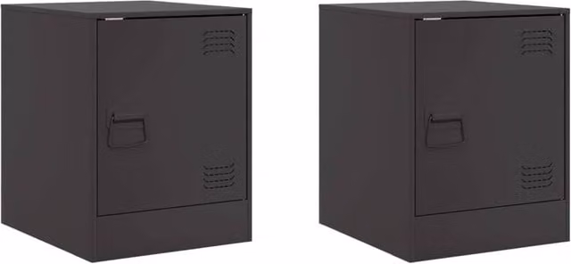 Berkfield Home Set of 2 Black Metal Bedside Cabinets, W/D/H: 34.5 x 39 x 44 cm