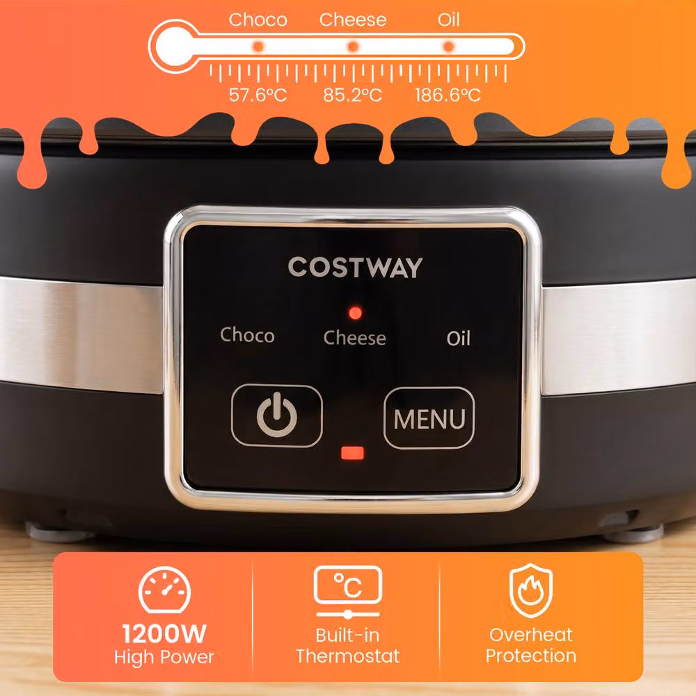 Costway 1200W Electric Fondue Pot Set with Adjustable Thermostat and Stainless Steel Pot in Silver – 2