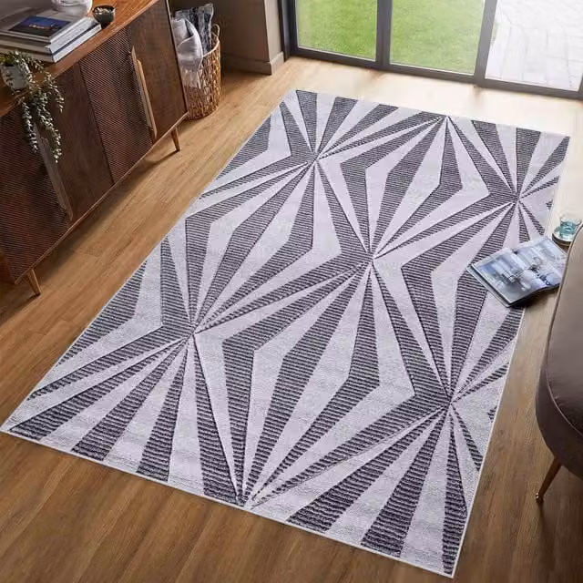 Desire Rugs Valencia Modern Geometric Carved Runner in Grey, W: 60 cm, L: 220 cm