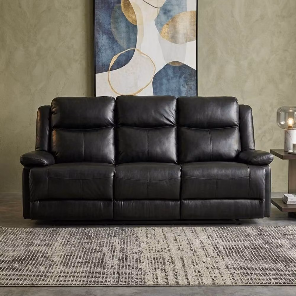 Home Luxe Interior Casper Black Leather 3 Seater Manual Recliner Sofa with Cup Holders W/D/H: 200 x 95 x 75 cm – 2