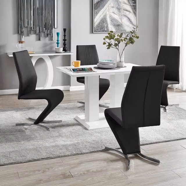 FurnitureboxUK Imperia 4 Modern White High Gloss Rectangular Dining Table and 4 Black Willow Chairs Set