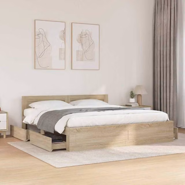 Berkfield Home Sonoma Bed Frame with Drawers in Brown Engineered Wood W: 193 cm, D: 203 cm – 1