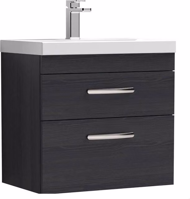 Balterley Modern Wall Mounted 2 Drawer Bathroom Vanity Unit with Basin in Anthracite Black, W: 60.0 cm, D: 39.0 cm, H: 58.9 cm – 1