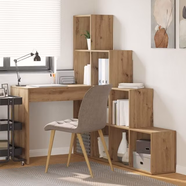 Berkfield Home Corner Desk with Storage Shelf in Artisan Oak Brown, W/D/H: 149.5 x 101.5 x 149.5 cm – 1