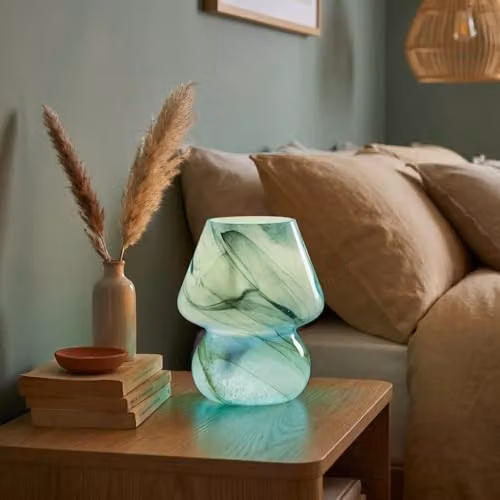 Happy Homewares Modern Glass Table Lamp in Blue and Transparent, H 18 cm x W 16 cm x D 16 cm – 2