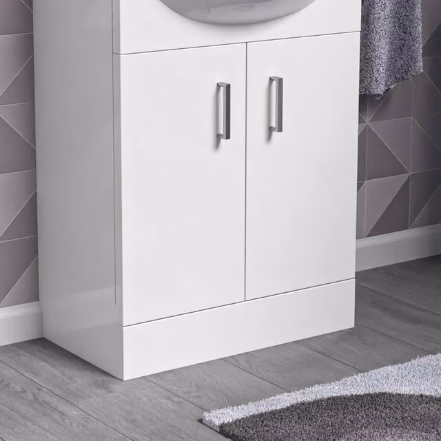 Nes Home Gloss White Modern Bathroom Floor Standing Cabinet with Soft Close Doors W: 50 cm, H: 76 cm, D: 51.5 cm