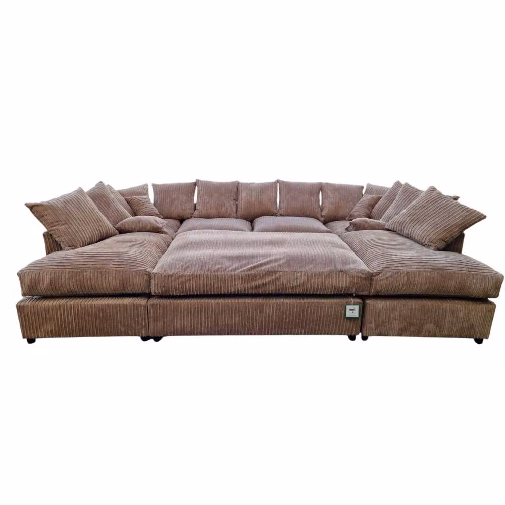 Snug Furniture Birmingham Ltd Large U-Shaped Double Fibre Sofa with Extra-Wide Matching Ottoman in Medium Beige – 3