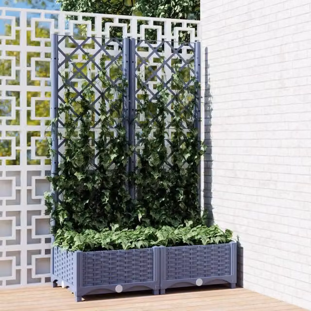 Berkfield Home Garden Planter with Trellis in Dark Grey, W: 80 cm, D: 40 cm, H: 121.5 cm – 1