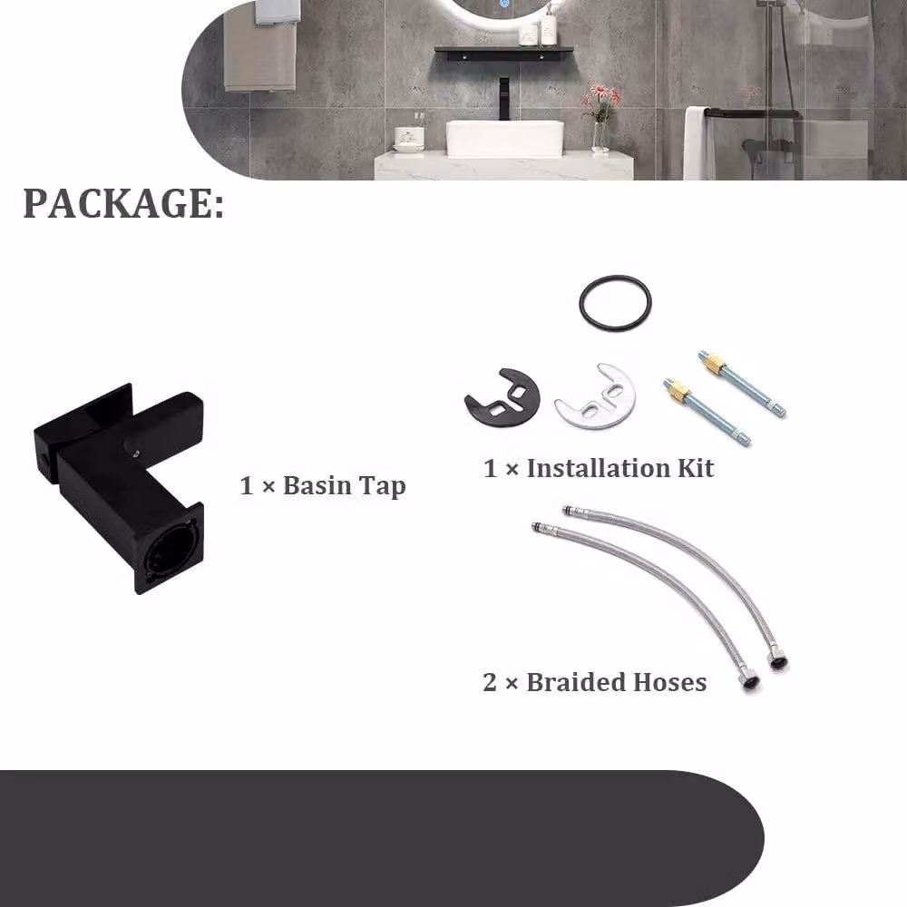 BATHWEST Matt Black Waterfall Square Basin Tap with Silver Pop Up Waste – 4