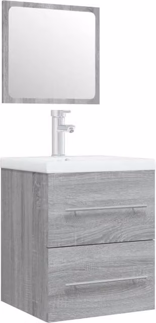 Berkfield Home Wall Mounted Bathroom Sink Cabinet with Built-in Basin in Grey Matt Engineered Wood