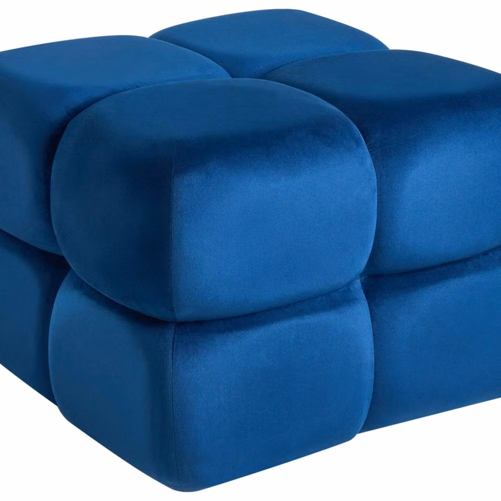 Wyld and Coco Navy Blue Velvet Square Cube Pouffe W/D/H: 60 x 60 x 44 cm – 2