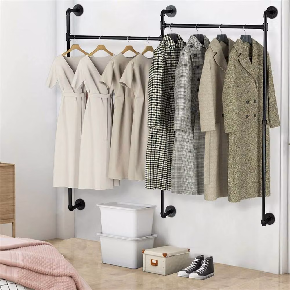 Kelvenix Industrial Pipe Wall Hanging Clothes Rack Rail in Matt Black, Length: 205 cm – 2