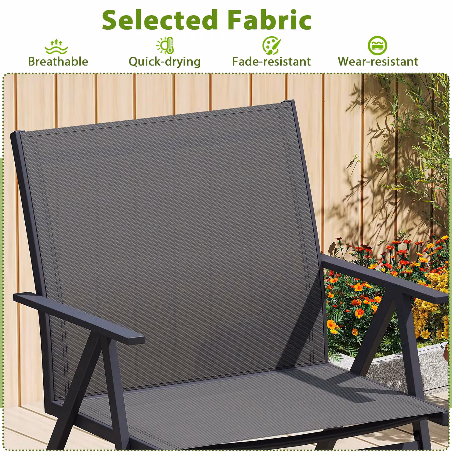 Gymax 2 Pack Grey Patio Armchairs with Breathable Mesh Fabric and Metal Frame – 7