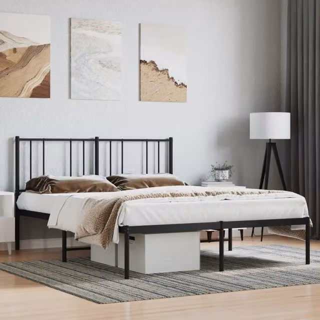 Berkfield Home Metal Bed Frame with Headboard in Black, W/D/H: 150 x 200 cm – 1