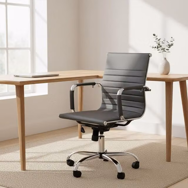 Orsina Ergonomic Black Synthetic Leather Home Office Chair with Armrests and Castors – 2