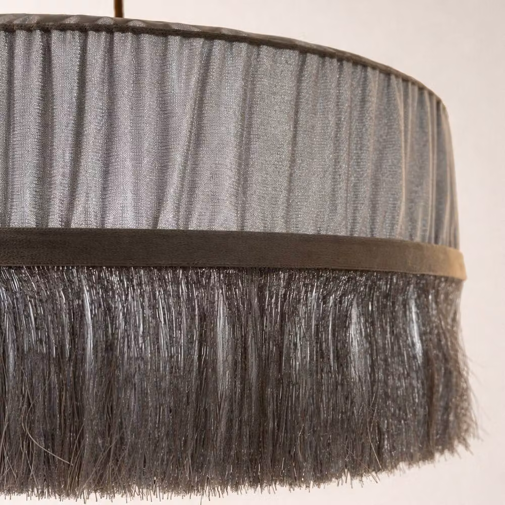 CGC Lighting Victoria Velvet Fringe Lampshade in Grey, Pleated Tassel Round Pendant Shade, Diameter: 40 cm – 4