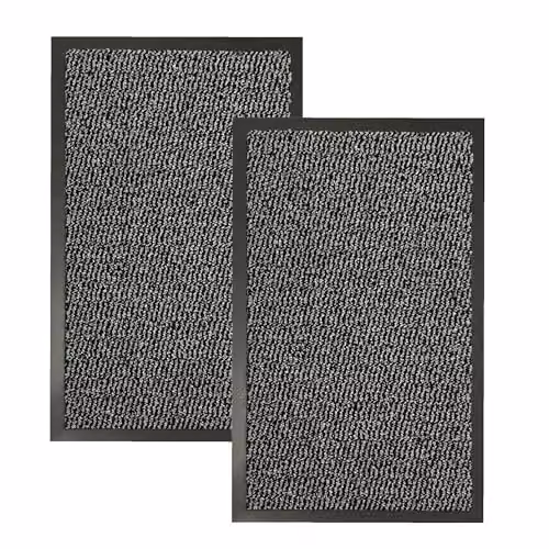 KAV Non-Slip Washable Dirt Trapper Door Mat, Grey, Pack of 2, W: 40 cm, D: 60 cm