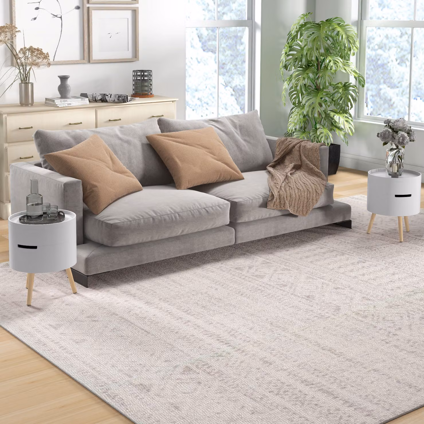 HOMCOM 3-Tier Nested Round Coffee Table Set with Hidden Storage and Detachable Tray in White – 2
