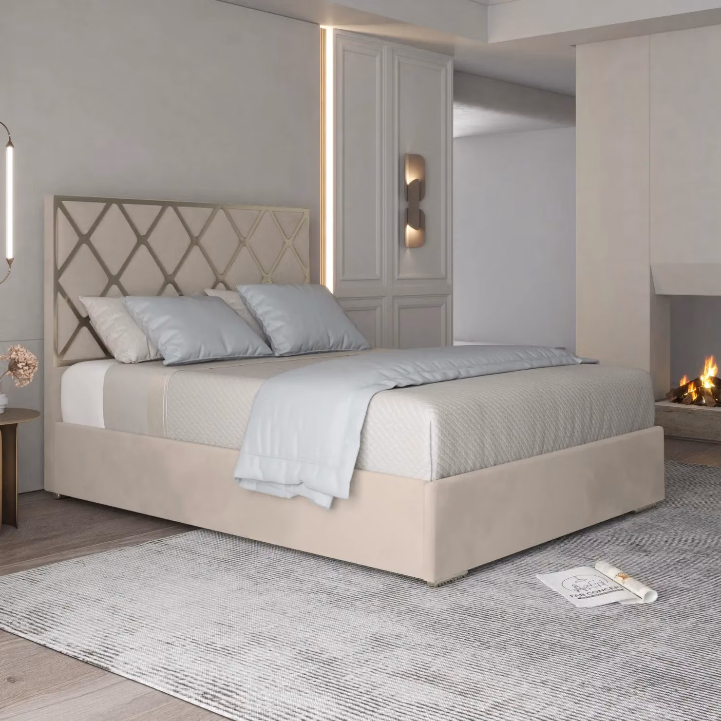 Casani Velvet Upholstered Metal Bed Frame in Beige, Gold or Silver, W/D/H: 180 x 200 x 127 cm – 2