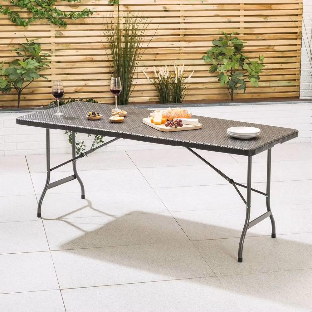 Christow 6ft Folding Garden Table in Black Rattan Effect for 6 People – 2