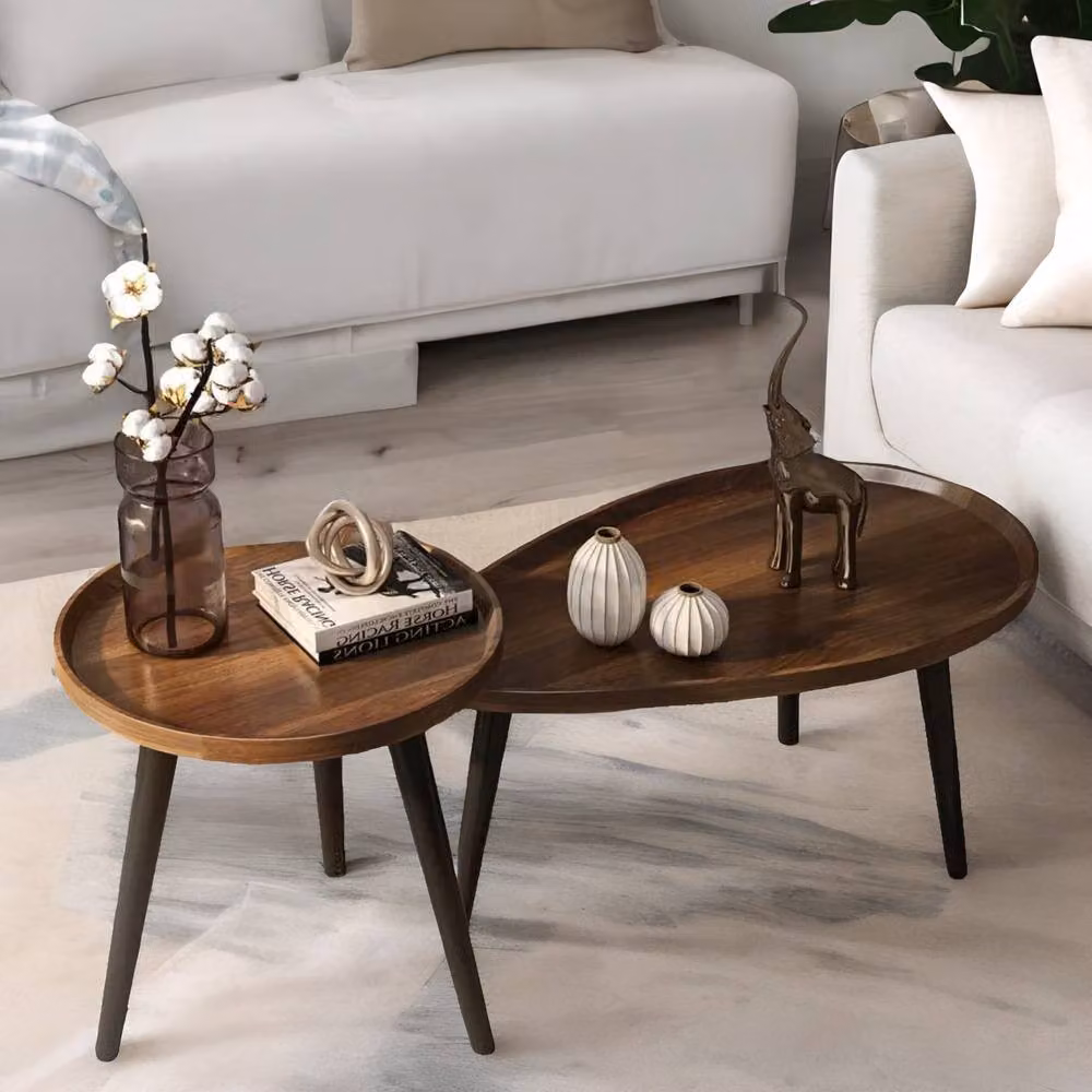 Pirlo Plush 2-Piece Nesting Tables in Dark Brown Walnut and Black Industrial Style – 2
