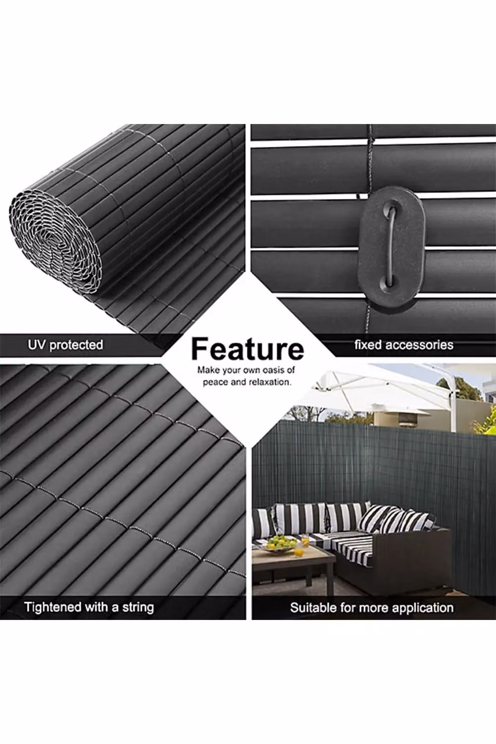 Living and Home Dark Grey PVC Opaque Decorative Privacy Fence, H: 150 cm x W: 300 cm – 3