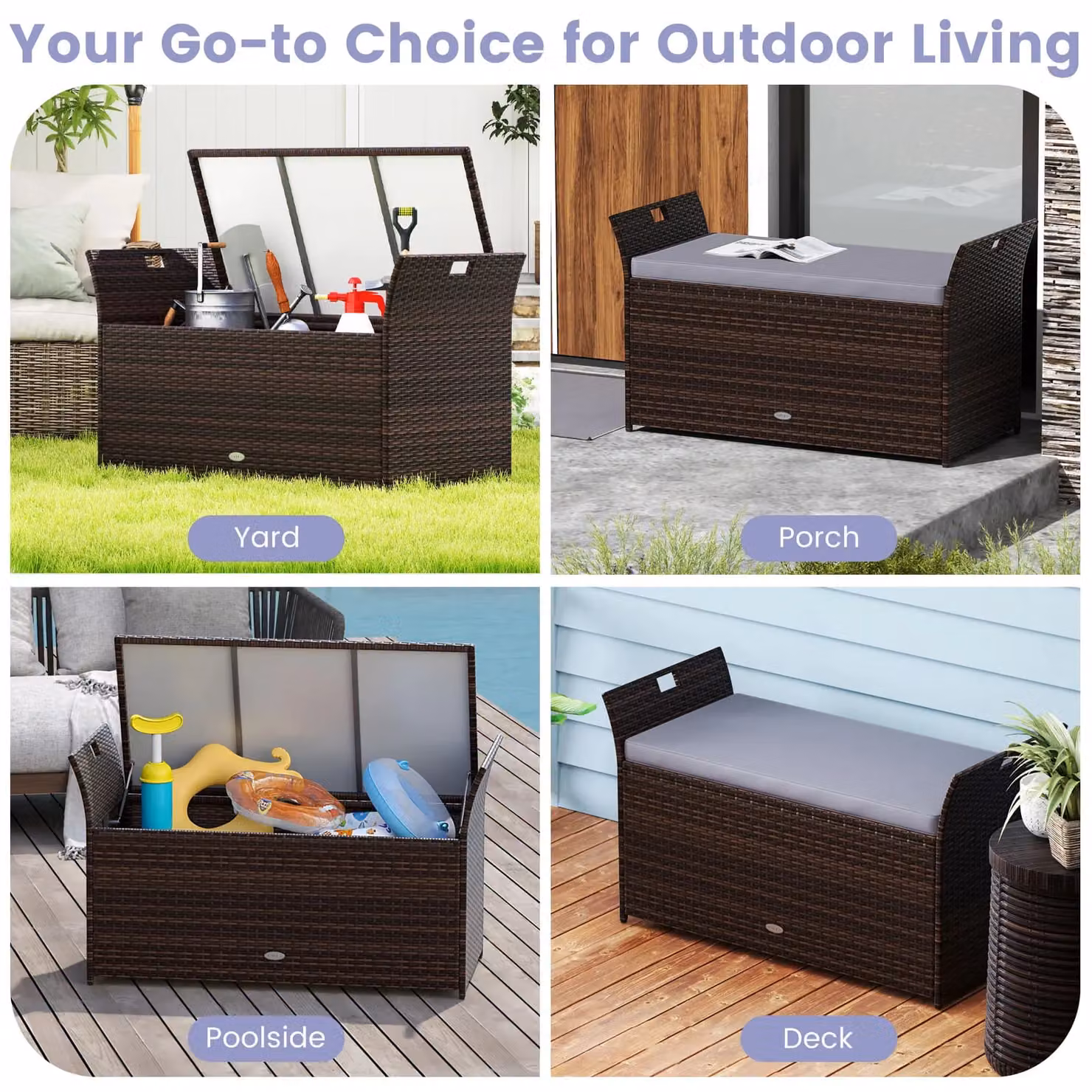 Costway Grey Hand-woven PE Rattan Wicker Outdoor Storage Bench – 3