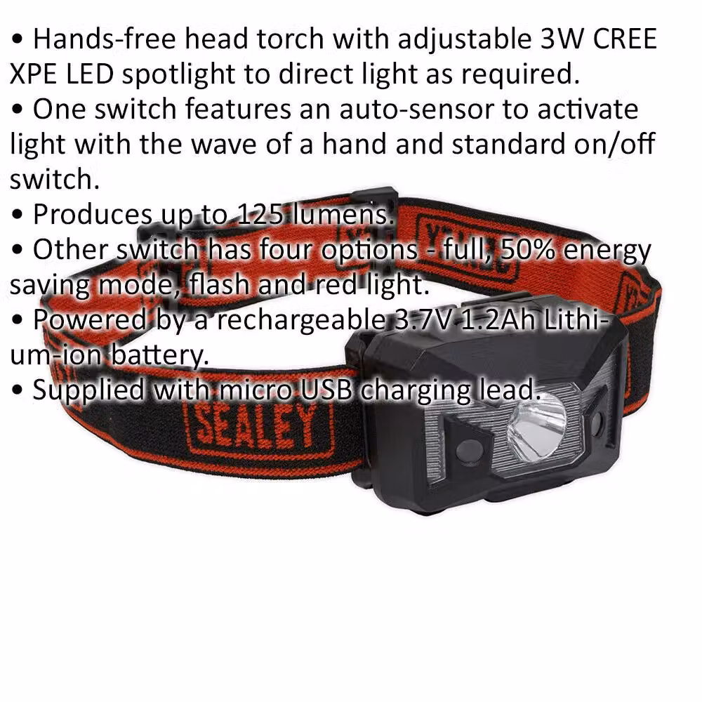 Loops Rechargeable LED Head Torch with Motion Sensor and 125 Lumens Output in Black and Multicolour – 2