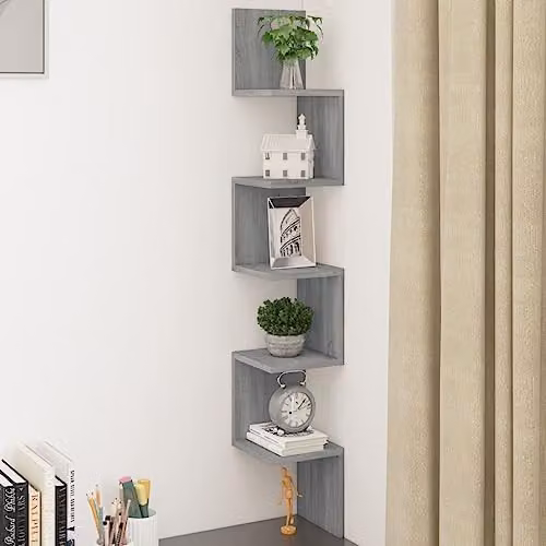 vidaXL Wall Corner Shelf in Grey Sonoma, W/D/H: 20 x 20 x 127.5 cm, Engineered Wood – 2