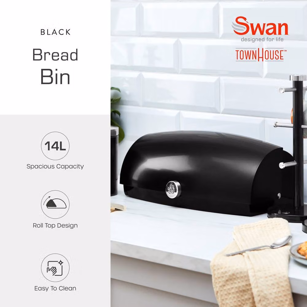 Swan Townhouse Ventilated Metal Roll Front Bread Bin in Black – 2