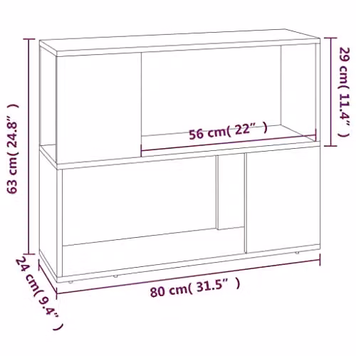Revera Book Cabinet and Room Divider in Smoked Oak, W: 80 cm, D: 24 cm, H: 63 cm – 3