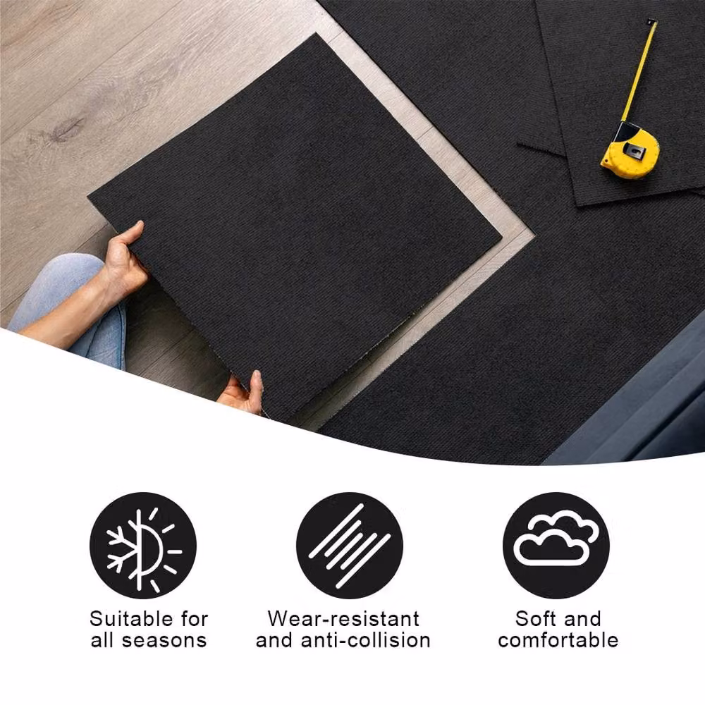NESTLUNE 20 Pack Non-Slip Polyester Carpet Floor Tiles in Black, W/D: 50 x 50 cm – 5