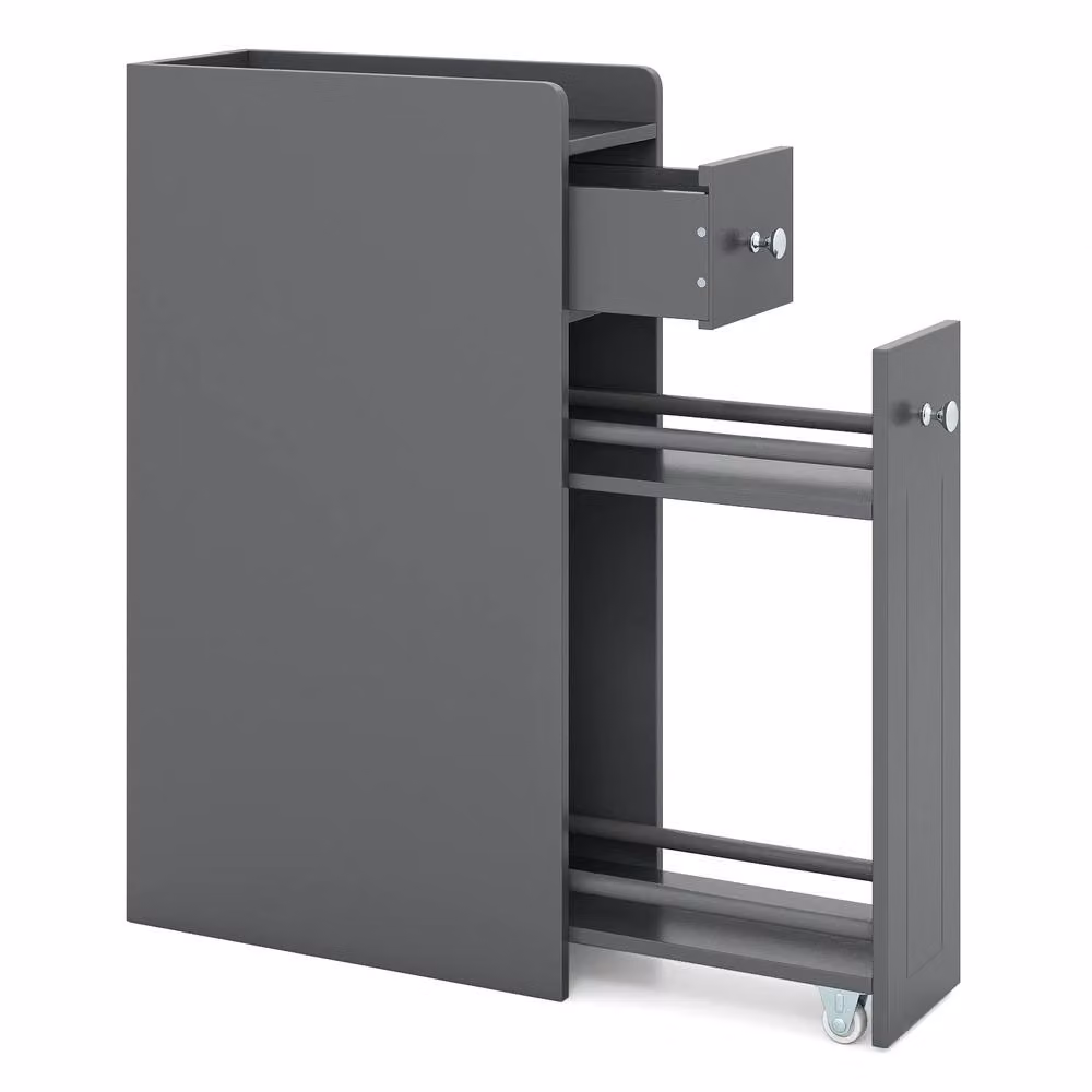CASART Slim Wooden Bathroom Storage Cabinet with Drawers in Grey – 7