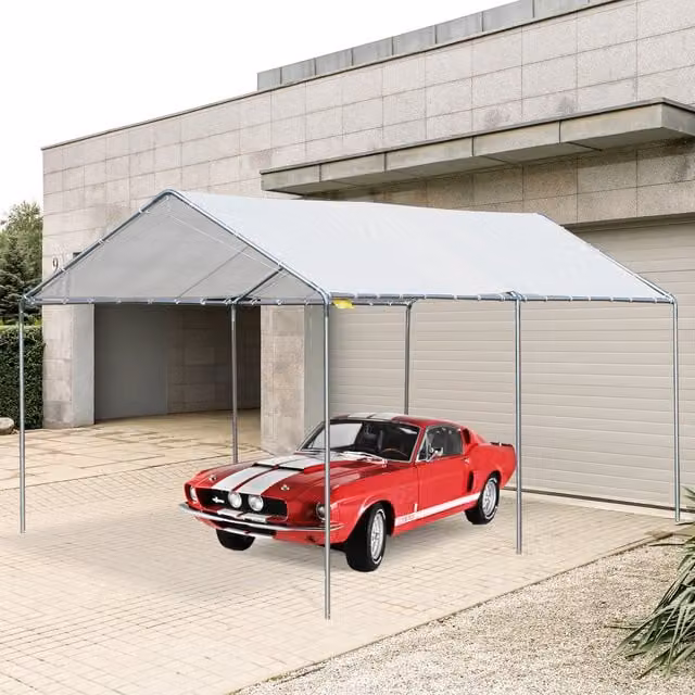 Outsunny Heavy Duty Gable Carport Garage Shelter in White
