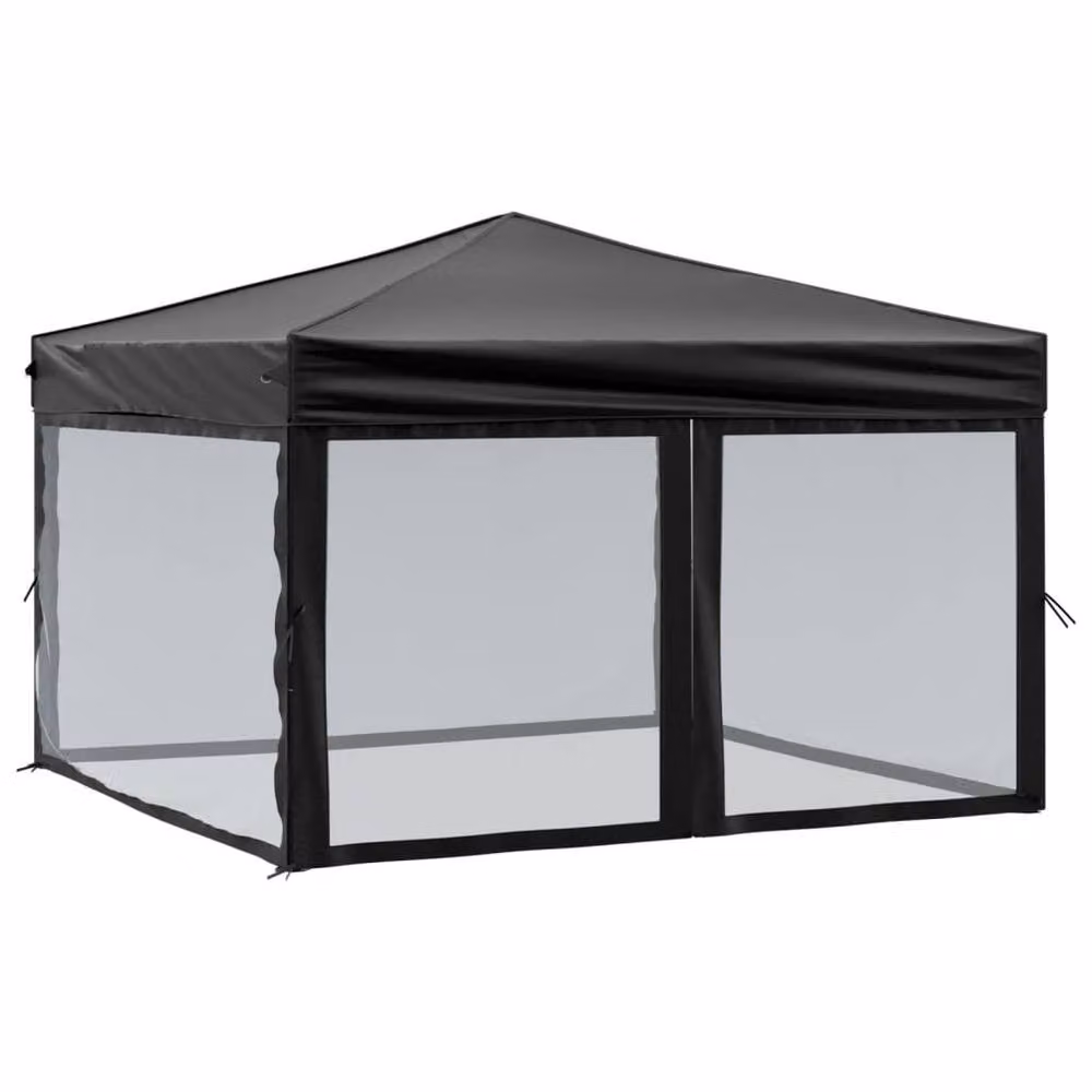 Berkfield Home Sturdy Folding Party Tent with Sidewalls, Black, W/D/H: 3 x 3 x 2.45 m – 3
