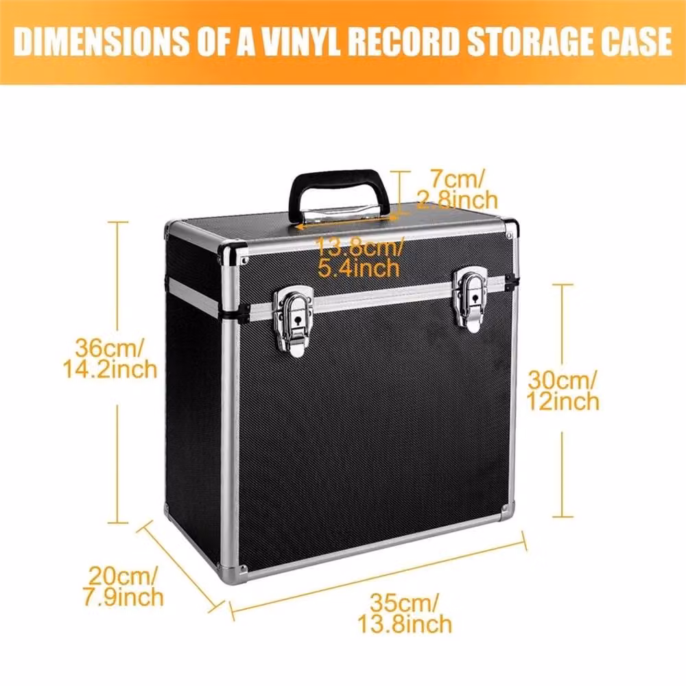 VOGREX Black Vinyl LP Record Storage Case, Stackable DJ Flight Box with Handles – 2