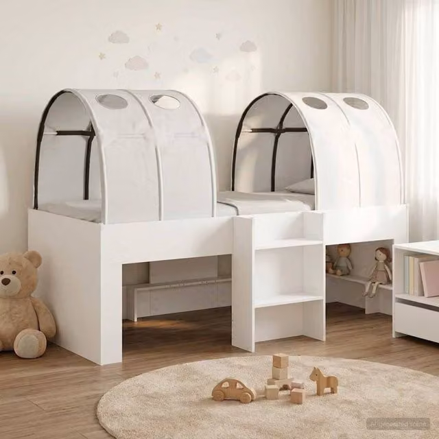 Berkfield Home 3-Piece White Engineered Wood Bed with Tunnel and House Frame