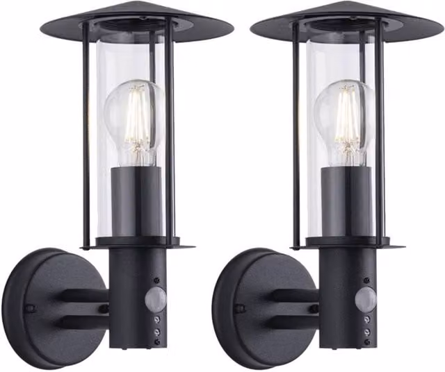 First Choice Lighting Treviso Set of 2 Black Motion Sensor Outdoor Wall Security Lights – 1