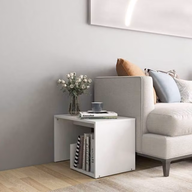 Berkfield Home White Side Table in Engineered Wood, W: 59 cm, D: 36 cm, H: 38 cm