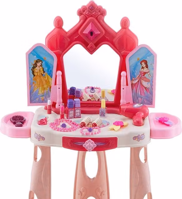 Kidkid Kids Dressing Table and Chair Toy Set with Drawer and Stool, Pink