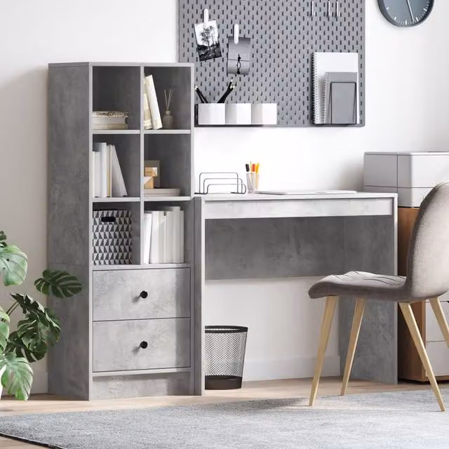 Berkfield Modern Writing Desk with Storage in Concrete Grey