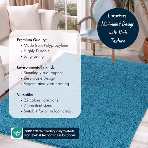 Serdim Rugs Plain Modern Petrol Blue Rectangular Area Rug, W: 120 cm, L: 170 cm – 3