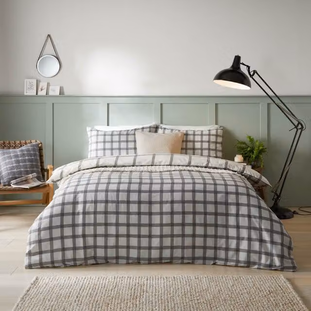 Make It A Home Reversible Canberra Checked Duvet Cover Set, Grey, 200 x 200 cm