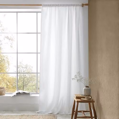 Pineapple Elephant Muscat Waffle Slot Top Voile Curtain Panel in White, W: 140 cm, H: 183 cm